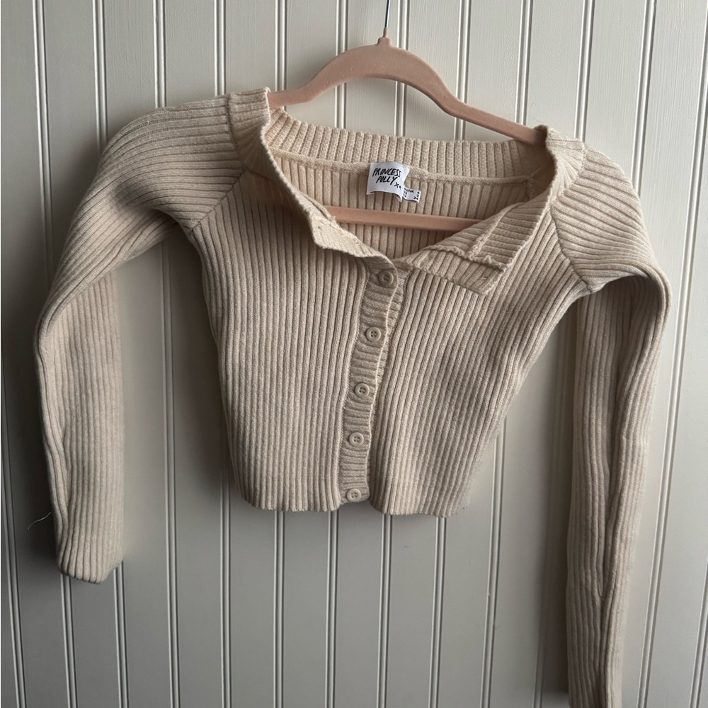 Princess Polly Cream Cropped Cardigan Sweater